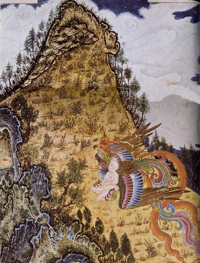 unknow artist The bird Simurgh carries the child Zal aloft into the mountains